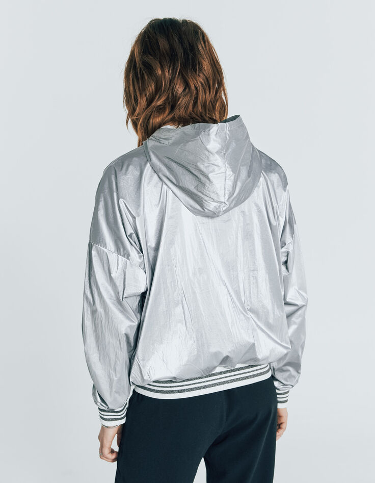 Parka coupe-vent à capuche métallisée bords-côtes femme-3