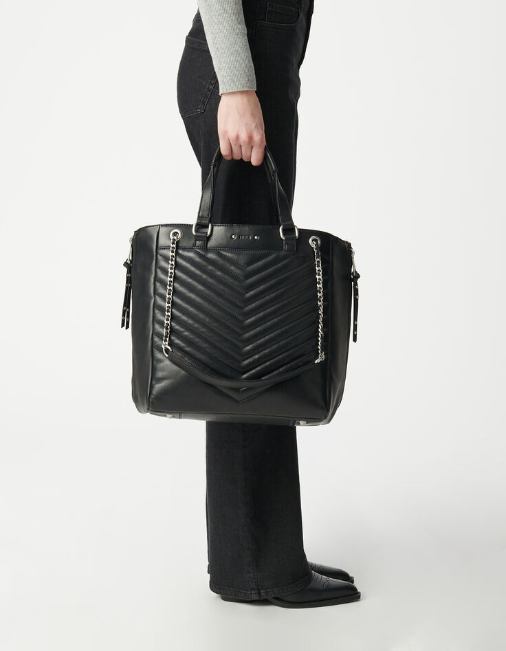 Bolso tote 1440 cuero negro grande para Mujer-5