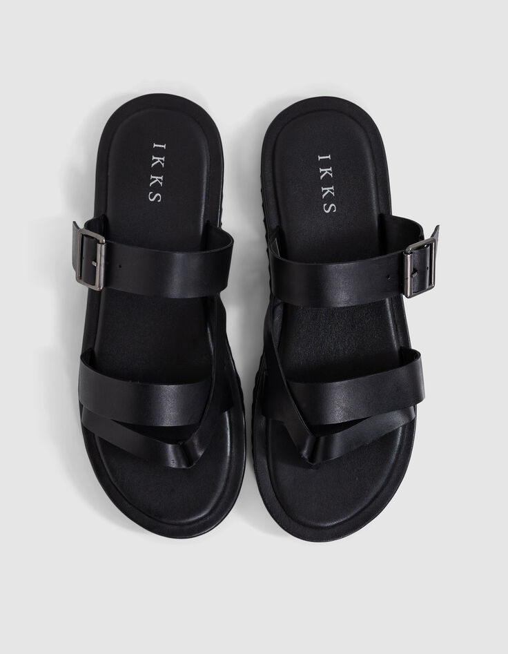 Mules noires cuir brides croisées Homme-5
