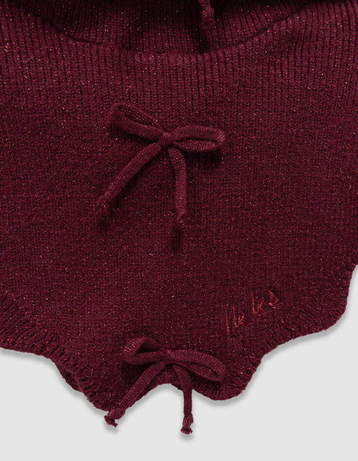 Girls’ pink glittery knit cowl with bow decor-4