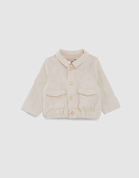 Baby girls’ ecru denim jacket with tone-on-tone embroidery - IKKS