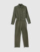 Women's elasticated waist soft khaki denim jumpsuit-6