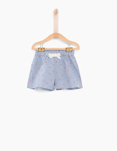 Short azul cielo de rayas bordado estrellas coral bebé - IKKS