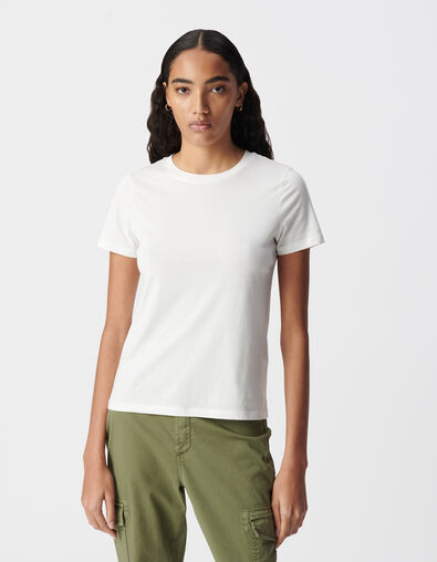 Tee-shirt écru col rond broderie chevrons dos Femme - IKKS