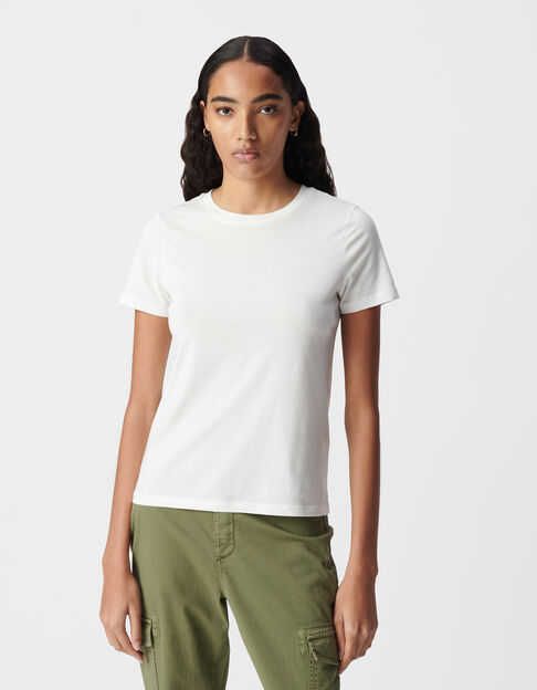 Women's ecru round-neck herringbone embroidery back tee-shirt - IKKS