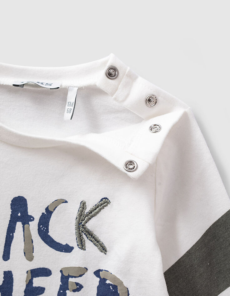 Baby boys&rsquo; light beige/khaki T-shirt and grey jeans outfit-7