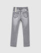 Jean slim light grey brod&eacute; sequins &agrave; la taille fille -4