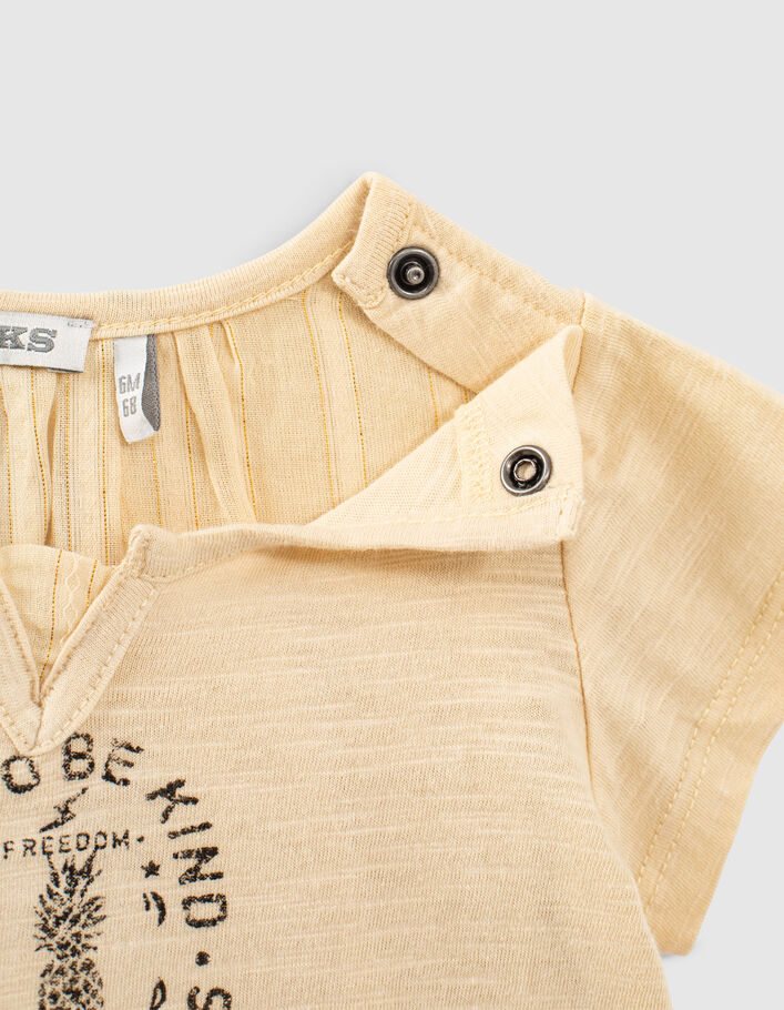 Baby girls’ wheat yellow mixed fabric slogan T-shirt - IKKS