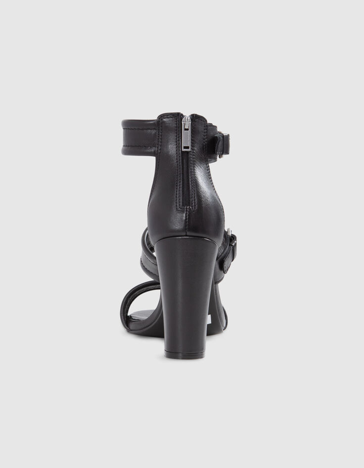 Sandales &agrave; talon noires cuir zip talon Femme-3