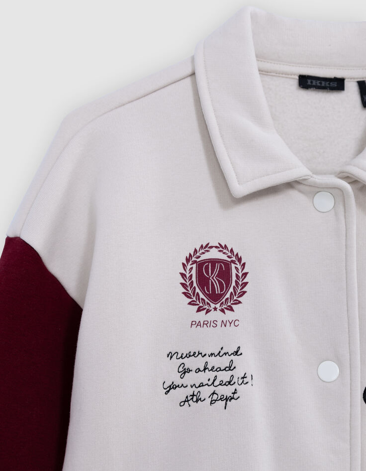 Tweekleurig beige fleece bombervest voor meisjes-6 Tweekleurig beige fleece bombervest voor meisjes-6