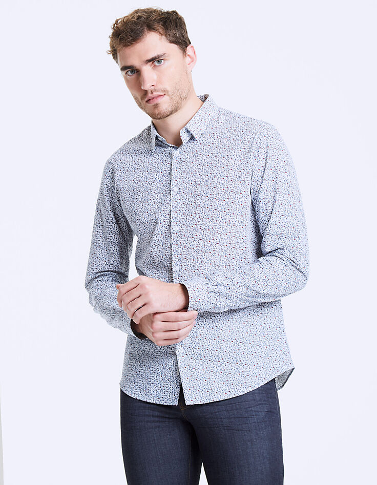 Camisa slim bermellón con micro-flores Hombre-3 Camisa slim bermellón con micro-flores Hombre-3