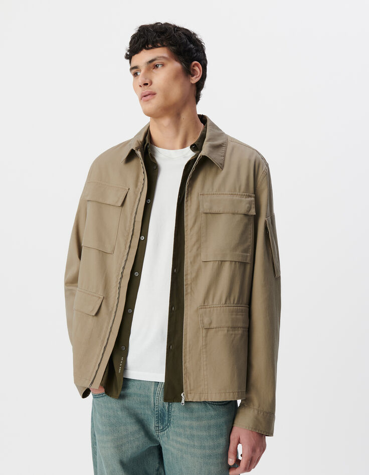 Veste saharienne beige zippée cinq poches Homme-8
