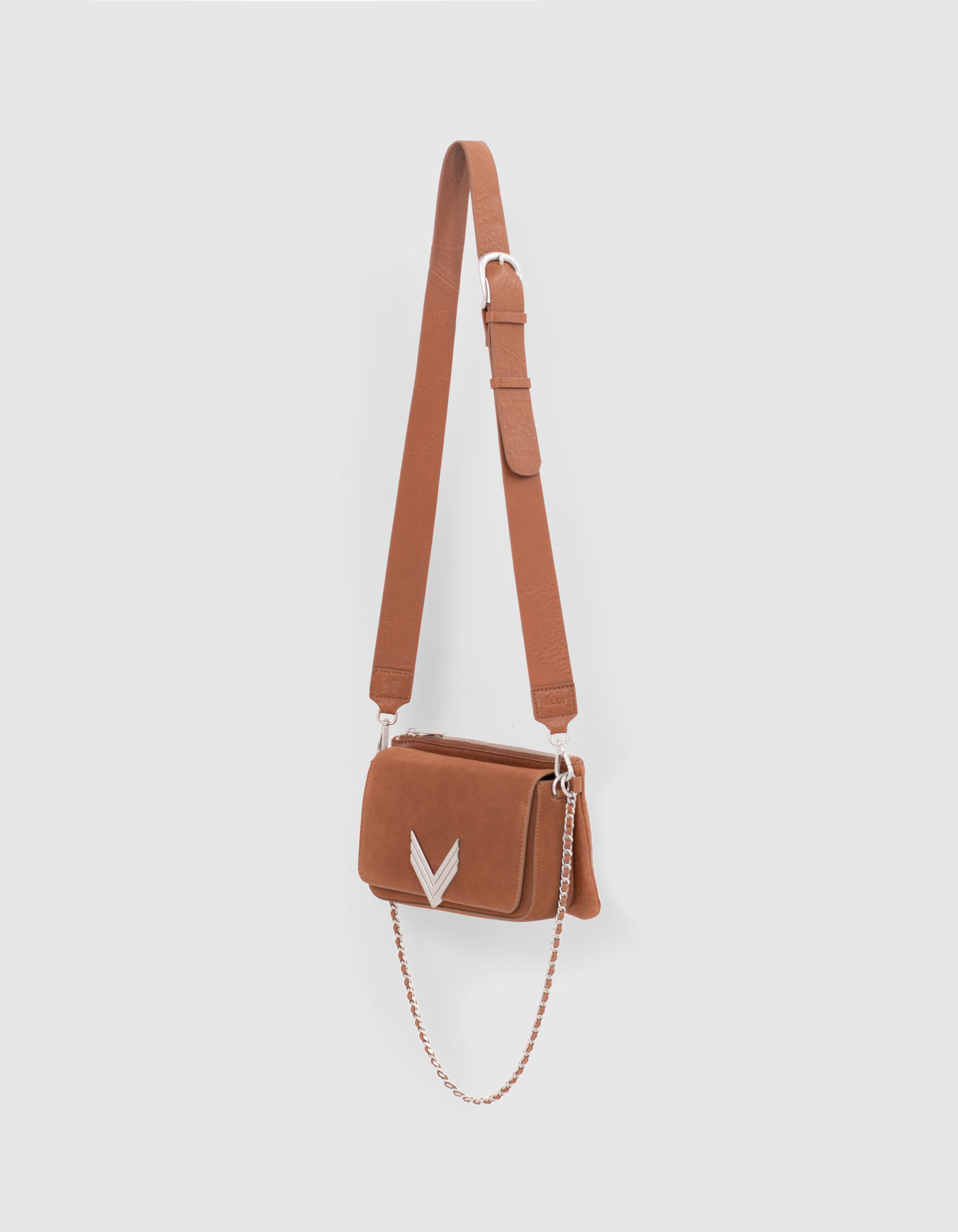 Women's hazelnut suede calfskin leather Marion 111 bag IKKS