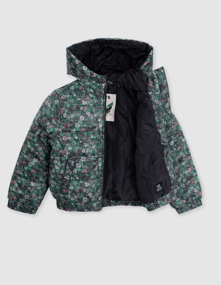 Wattierte khakifarbene Jacke für Mädchen mit Leo-Print-7