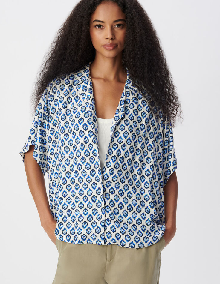 Chemise manches courtes imprim&eacute; floral bleu Femme-5