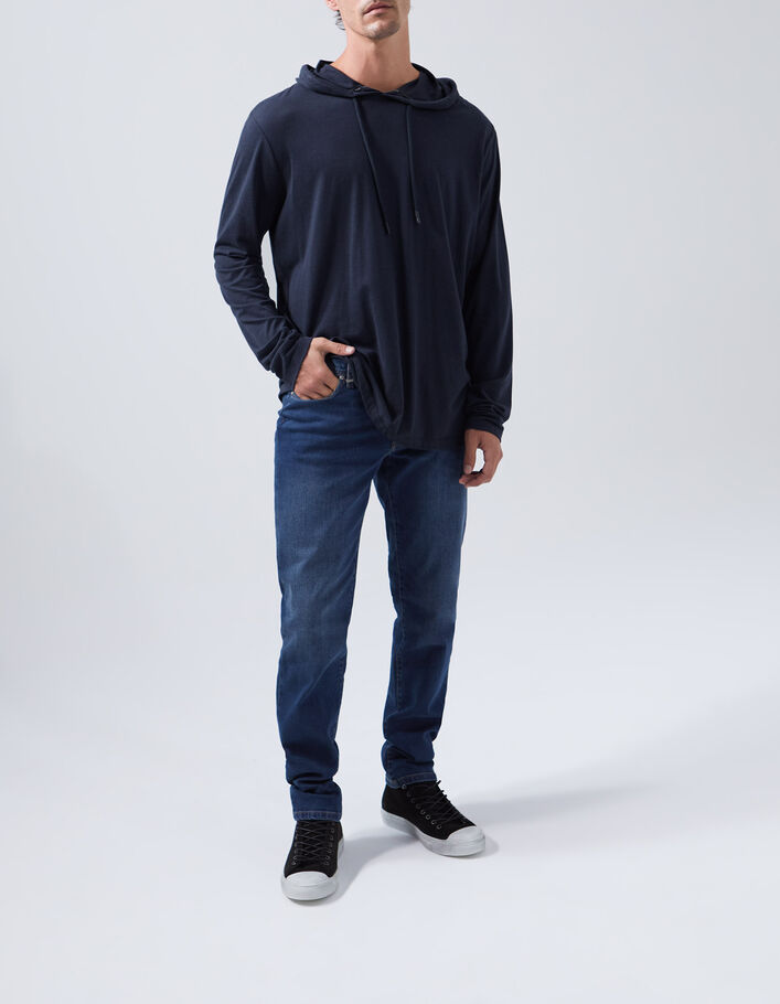 Camiseta azul marino algodón ecológico capucha hombre - IKKS