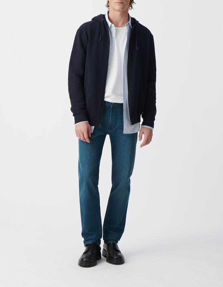 Men&rsquo;s navy textured hooded cardigan-4