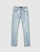 Boys' light blue organic slim jeans + placed distressing-1
