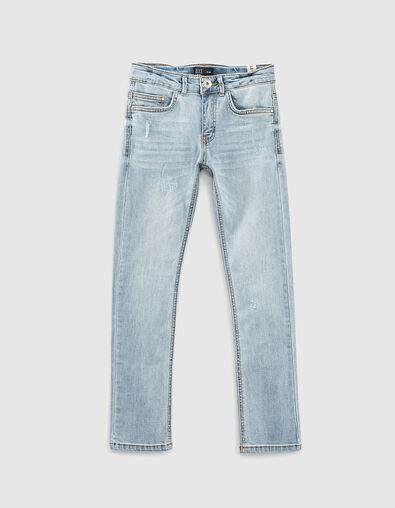 Boys' light blue organic slim jeans + placed distressing - IKKS