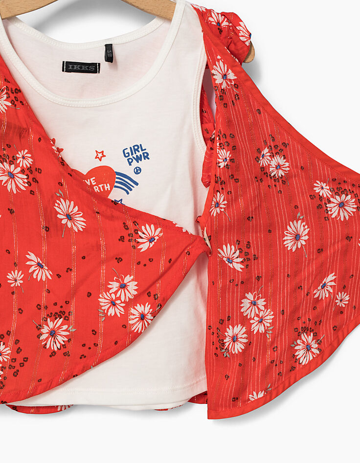 Girls' dark orange and white 2-in-1 vest top-8