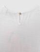 Girls’ white organic cotton T-shirt, neon pink bird image-6