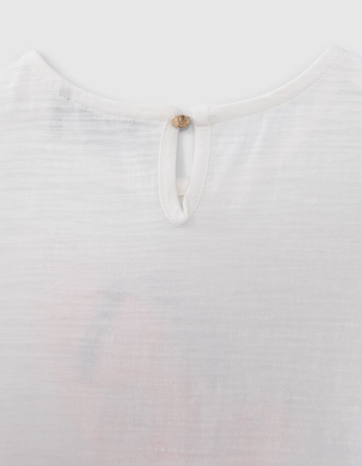 Girls’ white organic cotton T-shirt, neon pink bird image-6