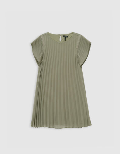 Khaki pleated dress with stud decoration for girl - IKKS