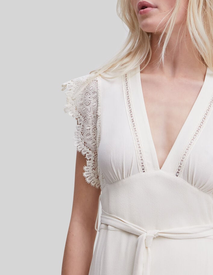 Women's limestone LENZING™ ECOVERO™ dress, guipure lace - IKKS