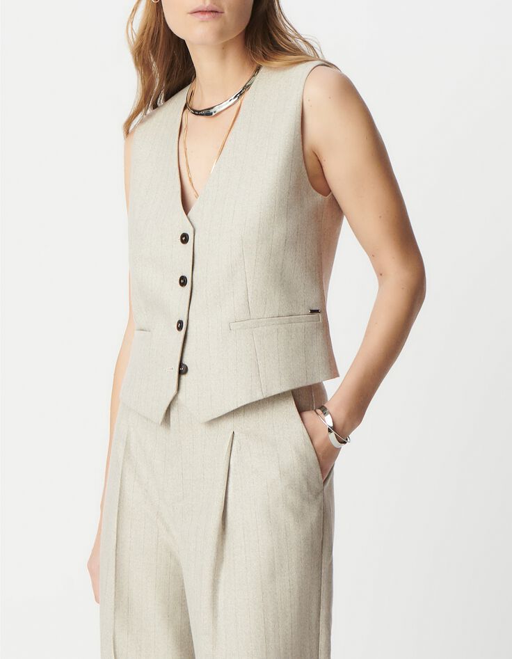 Gilet de costume sans manche gris motif rayures lurex Femme-3