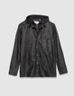 Sobrecamisa de cuero marr&oacute;n con capucha desmontable Hombre-7
