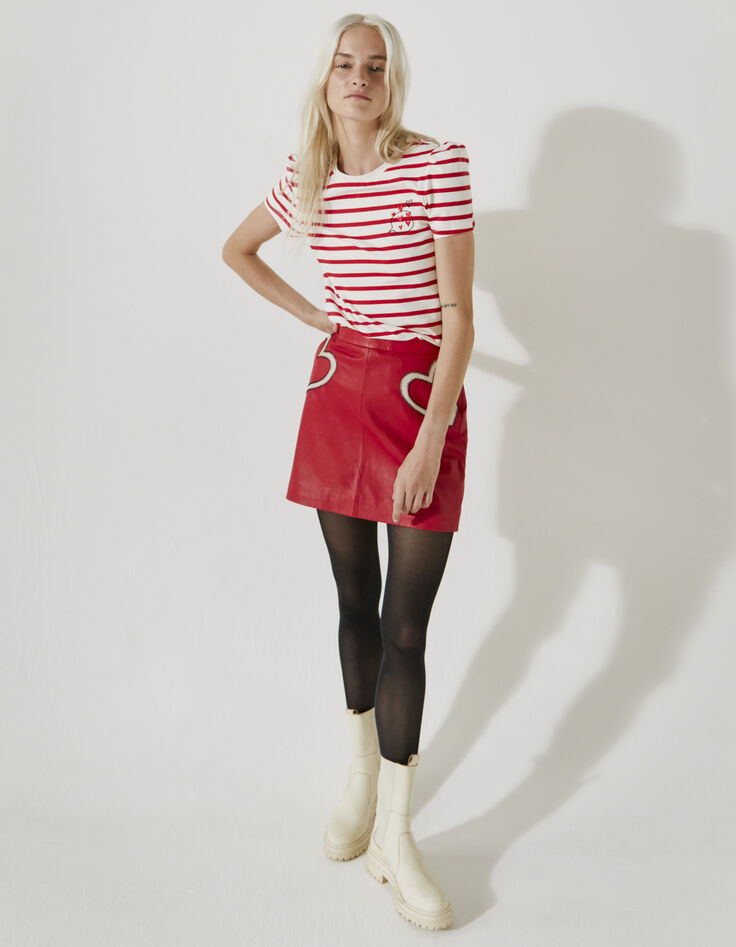 Women’s sailor stripe-style cotton T-shirt, chest badges-7