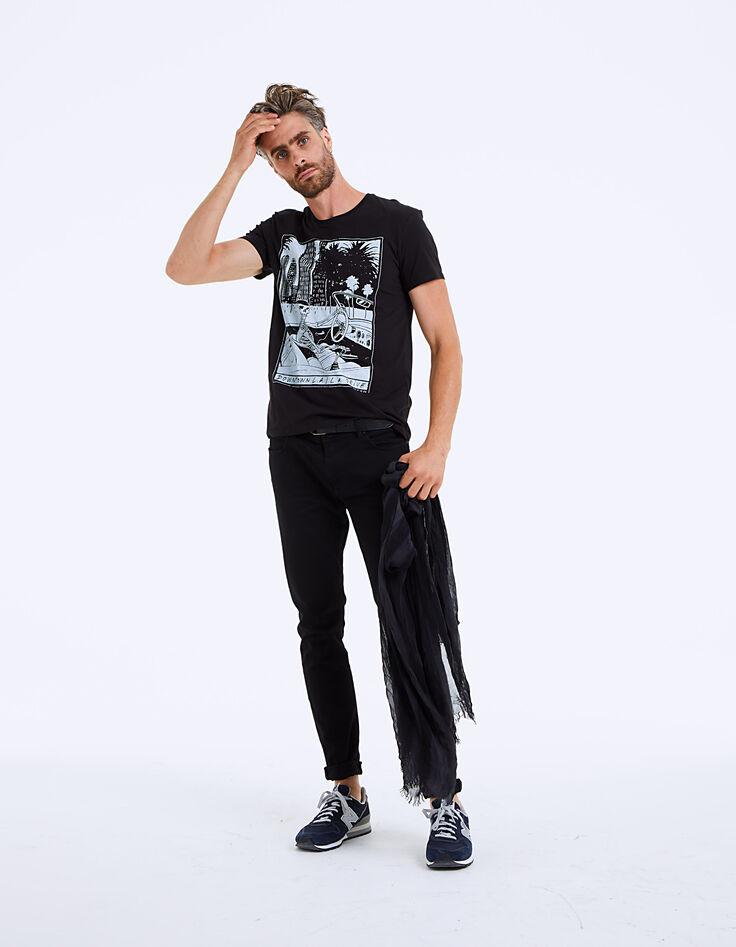 Schwarzes Herren-T-Shirt weißem Skelett-Fahrer-7