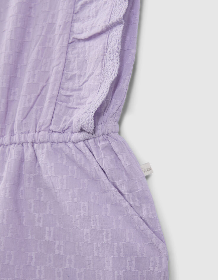 Lila M&auml;dchenkurzoverall mit Jacquard und R&uuml;schen-4