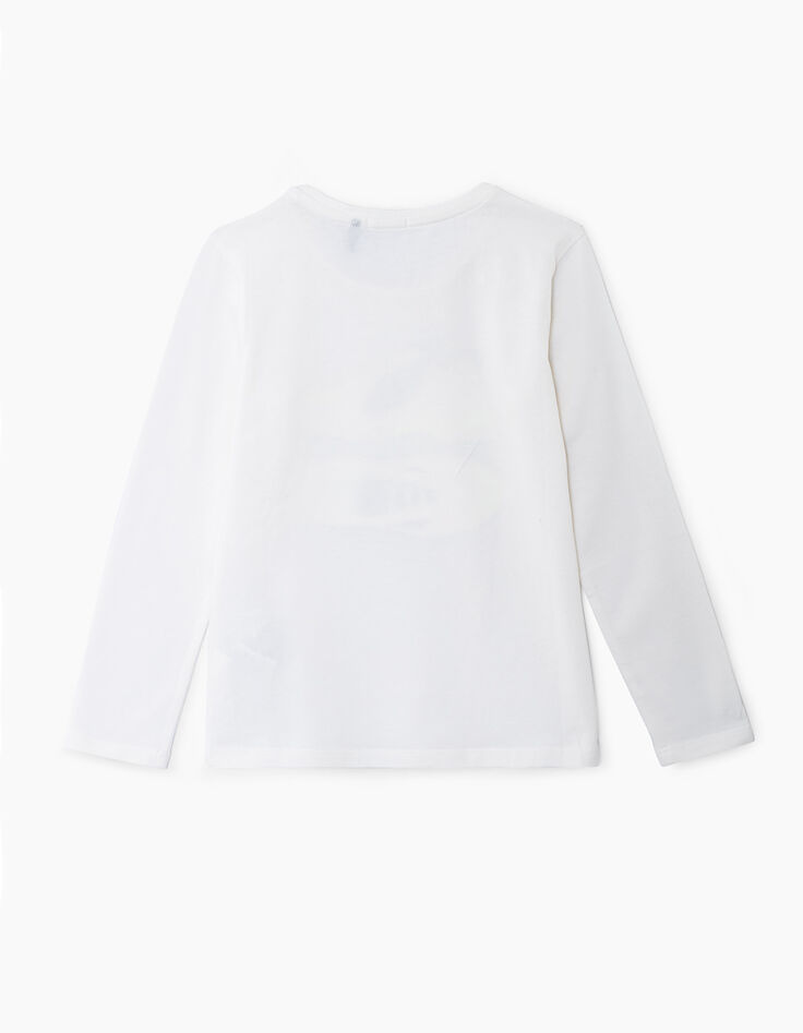 Tee-shirt blanc cassé à visuels baskets fille-4