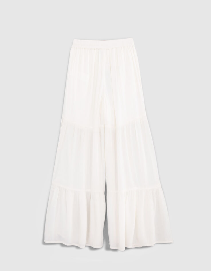 Cremewei&szlig;e, weite M&auml;dchenhose aus LENZING&trade; ECOVERO&trade;-3