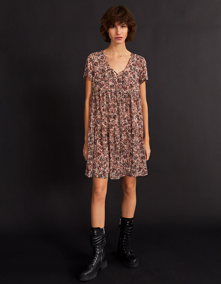 Robe courte en voile recyclé imprimé papillons femme-1