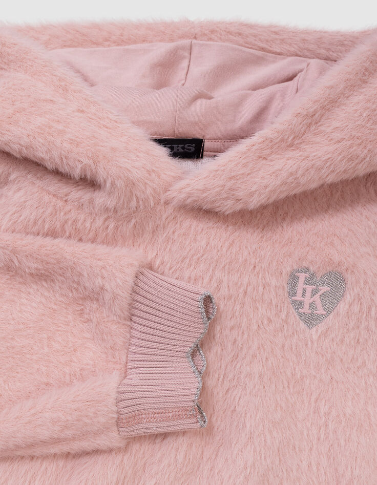 Rosa weicher Mädchen-Kapuzenpullover Herz-Badge-2 Rosa weicher Mädchen-Kapuzenpullover Herz-Badge-2