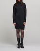 Black beaded shoulder funnel neck knitted dress-5