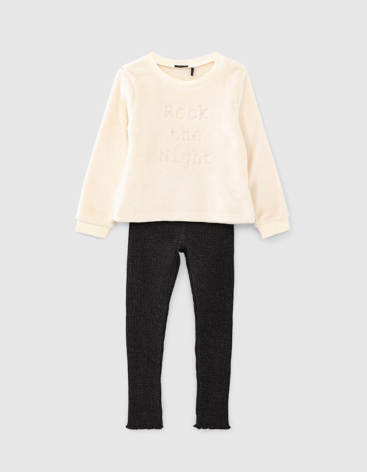 Girl’s ecru IKKS ROCKS THE NIGHT sweatshirt-pyjamas -1