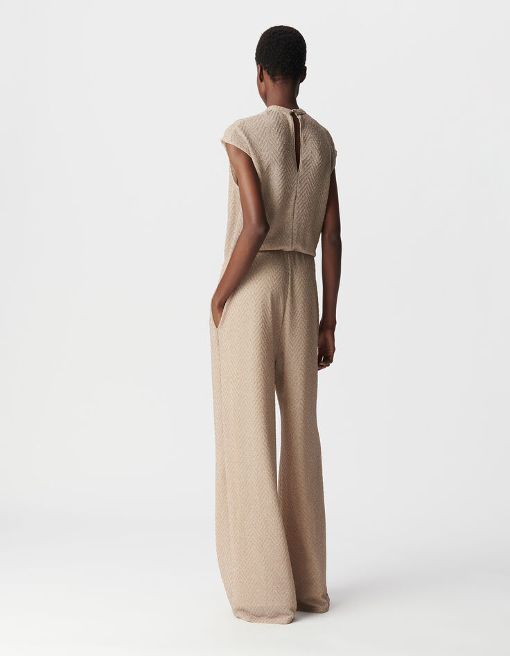 Dames jumpsuit met visgraatmotief in goud-4