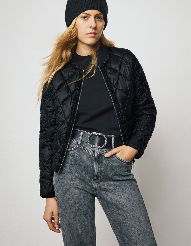 Women’s black quilted light padded jacket with braid-1