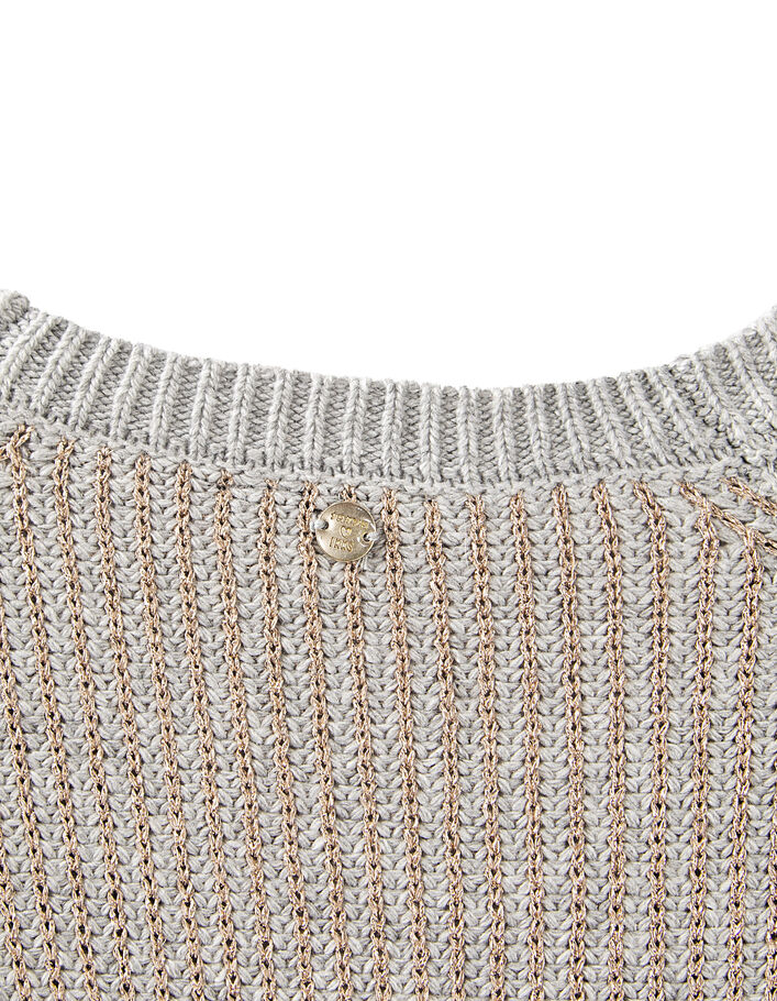 Girls' grey marl and copper rib knit cardigan - IKKS