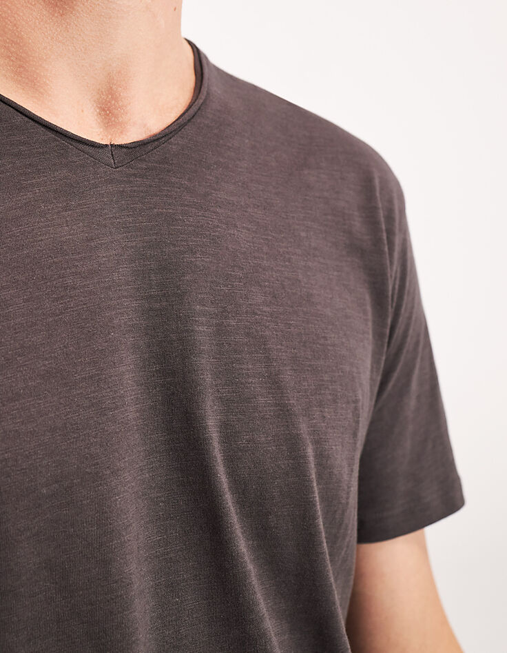 Tee-shirt L'Essentiel marron glacé à col V Homme-4