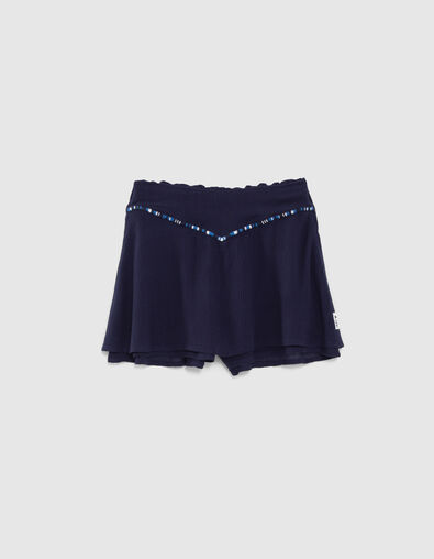 Falda pantalón azul marino crepé bordado brasileño niña - IKKS