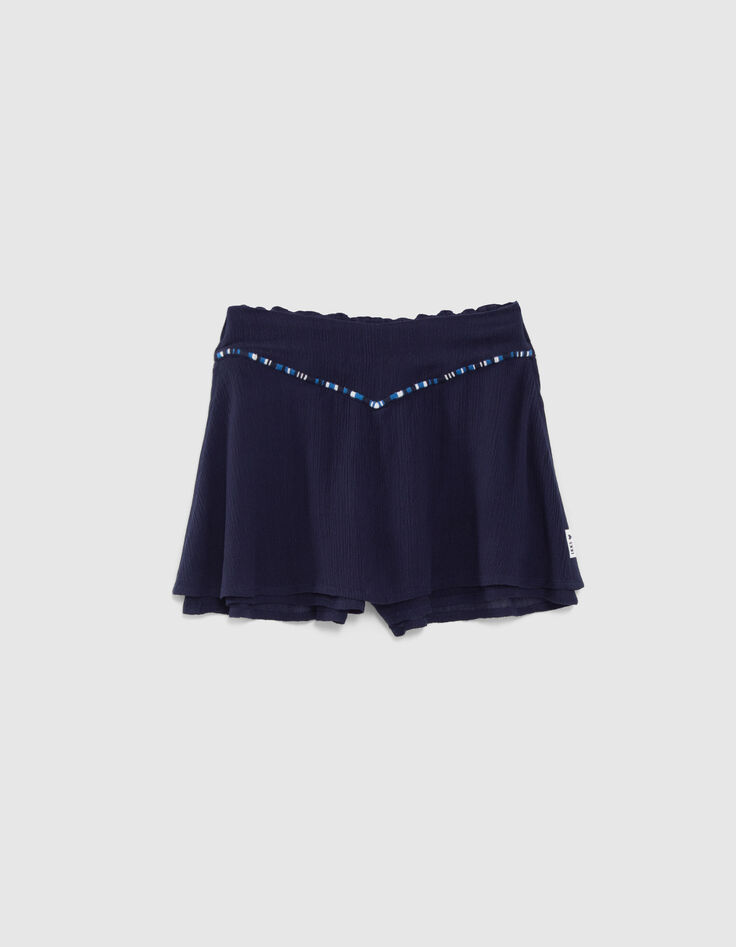 Falda pantalón azul marino crepé bordado brasileño niña-1