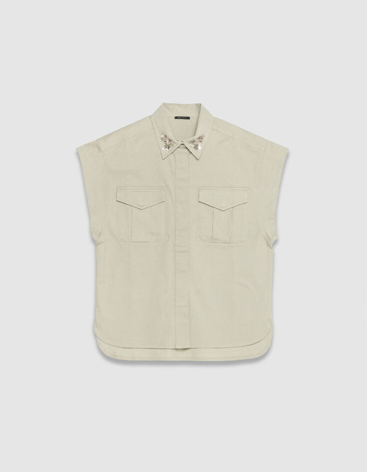 Chemise oversize beige col bijou brod&eacute; Femme-6