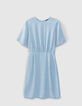 Women’s blue decorative graphic motif jacquard dress-6