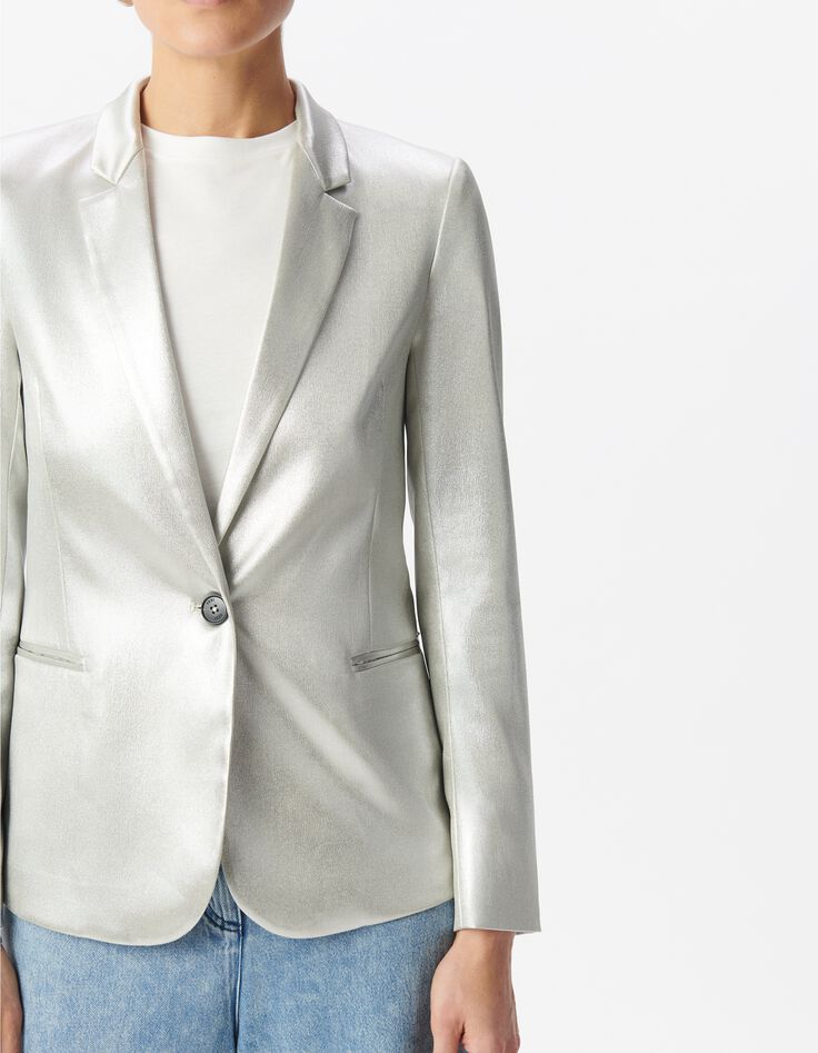 Damen Silber beschichtete Anzugjacke-4