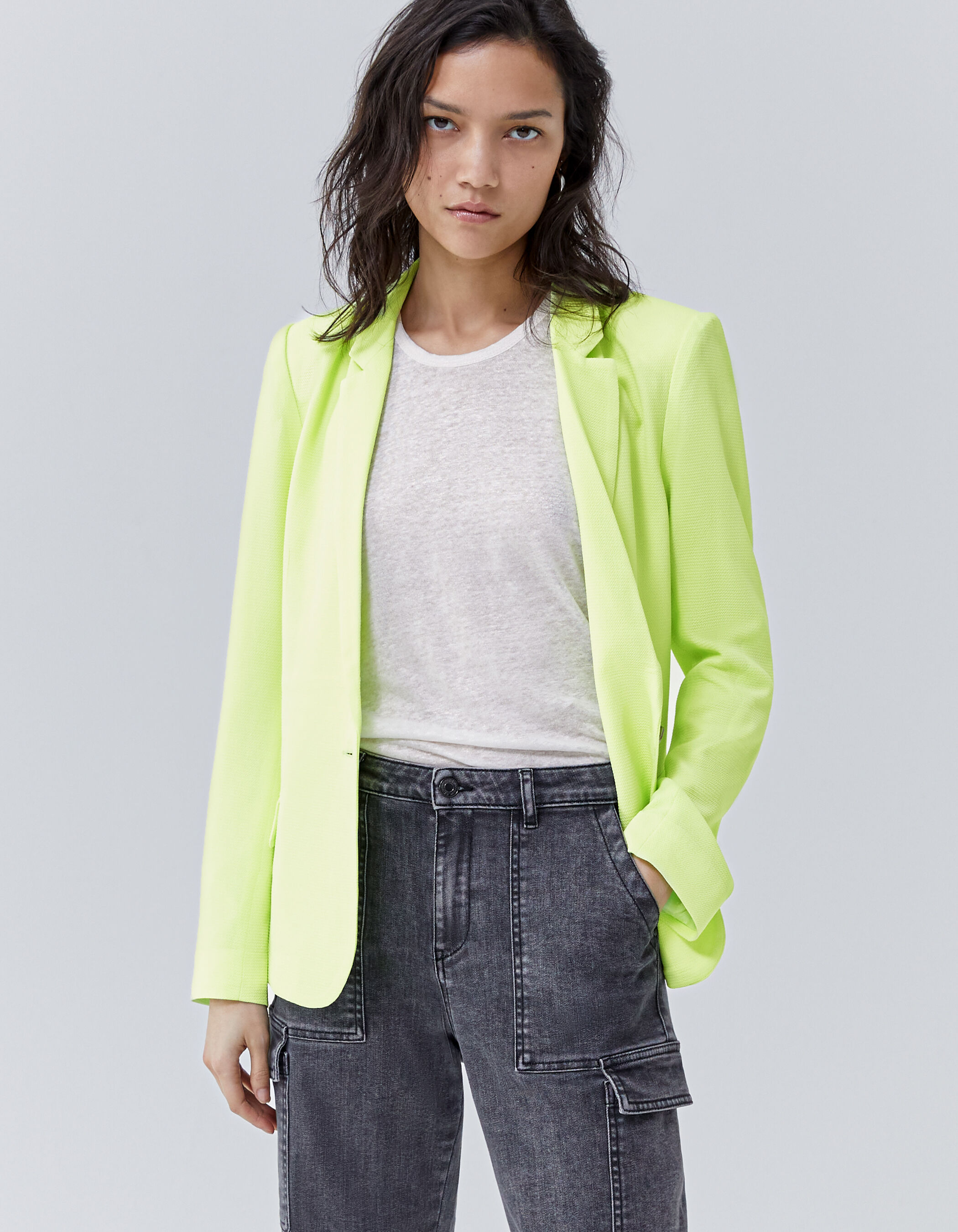 Women s lime green textured fabric suit jacket