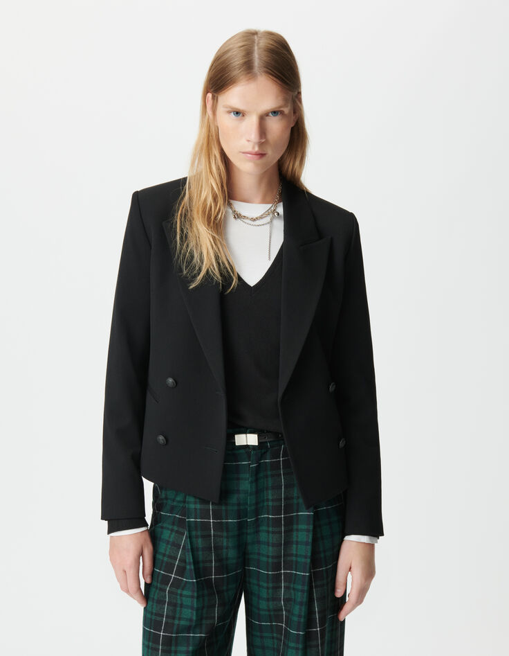 Schwarzer zweireihiger Damenblazer-2